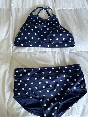 👙Lands' End Navy Polka Dot Two-Piece Bikini